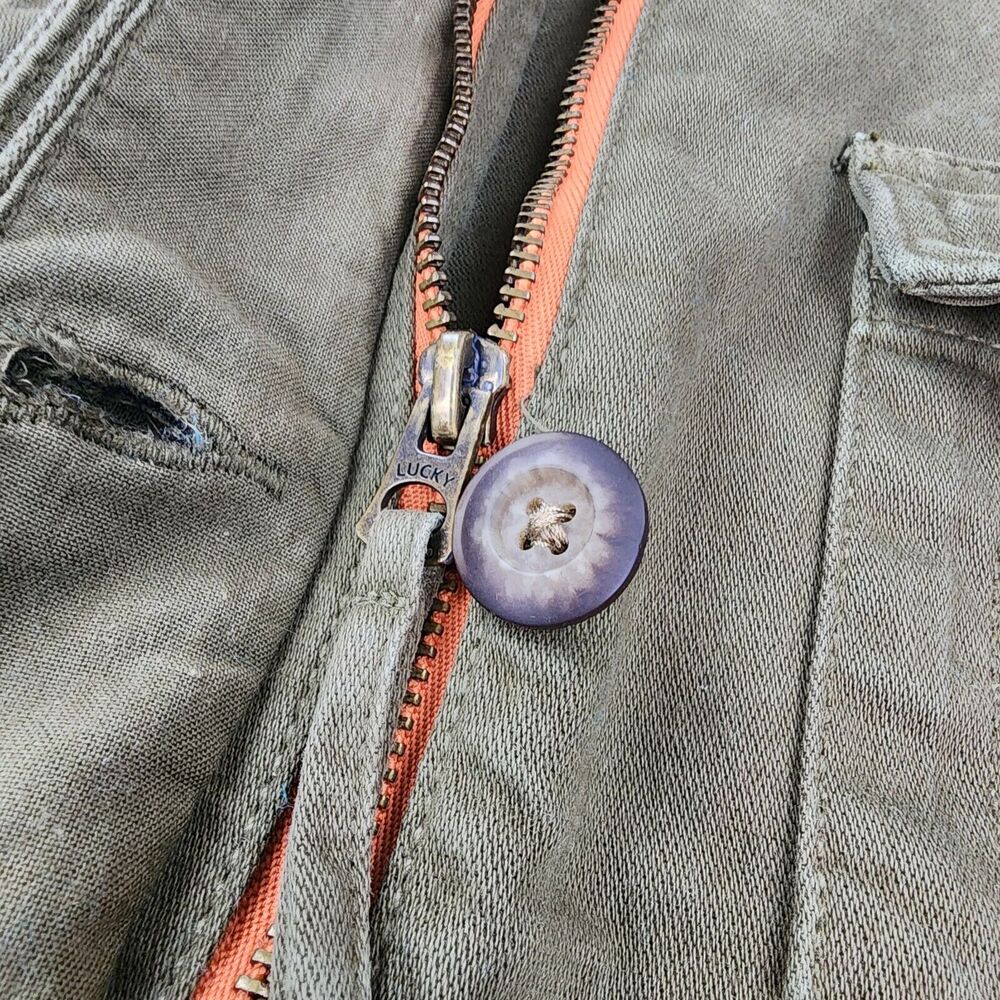 Lucky Brand Vest Womens XS Green Full Zip Button Military Style Cargo Pockets - Picture 9 of 16